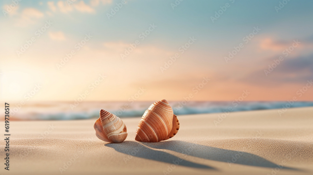 two sea shells on the beach rendering minimal background two sea shells on the beach rendering minimal background
