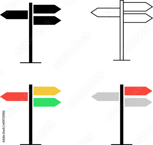 方向を指す道標のイラスト素材セット