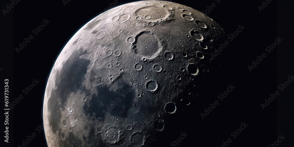 Fototapeta premium Moon surface with craters and space background. Universe beauty. Generatie AI