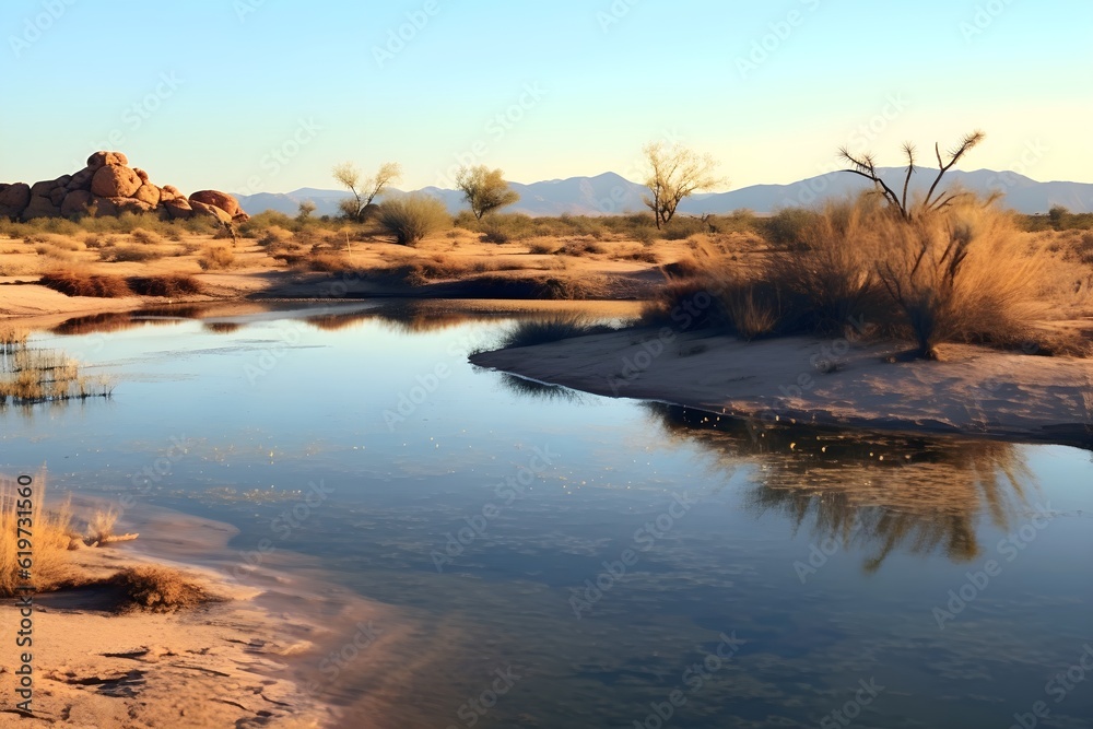 a small pond in the desert
