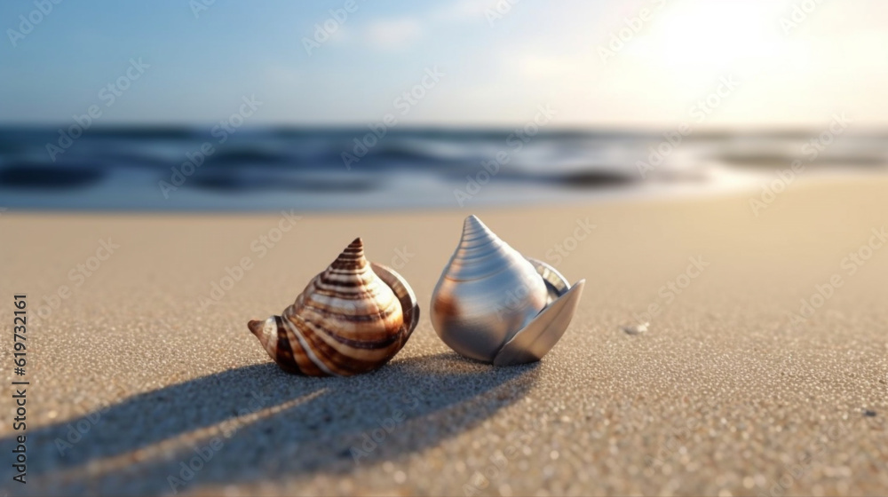 two sea shells on the beach rendering minimal background two sea shells on the beach rendering minimal background