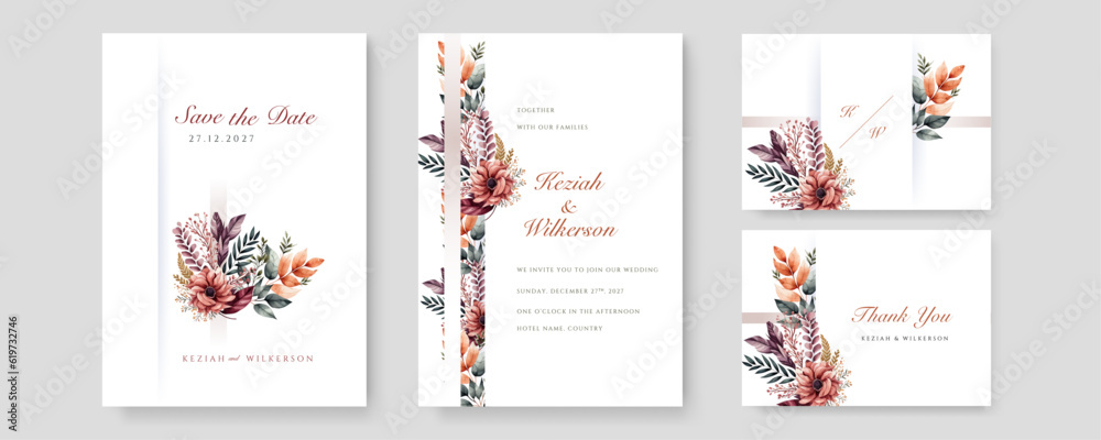 Premium Wedding floral golden invitation card save the date design with dry flowers