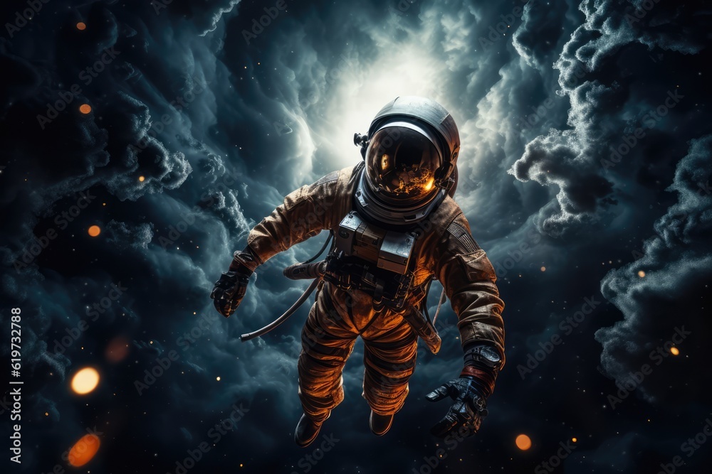 Astronaut exploring other worlds in outer space Astronaut exploring other worlds in outer space
