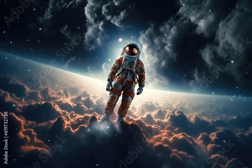 Astronaut exploring other worlds in outer space