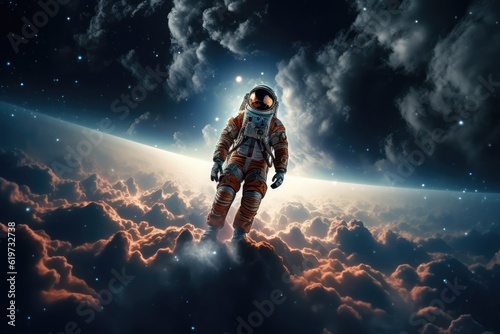 Astronaut  exploring other worlds in outer space © Interstellar