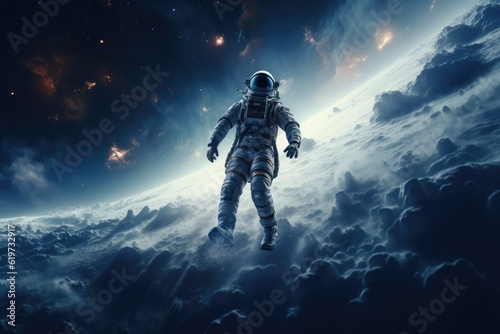 Astronaut  exploring other worlds in outer space © Interstellar
