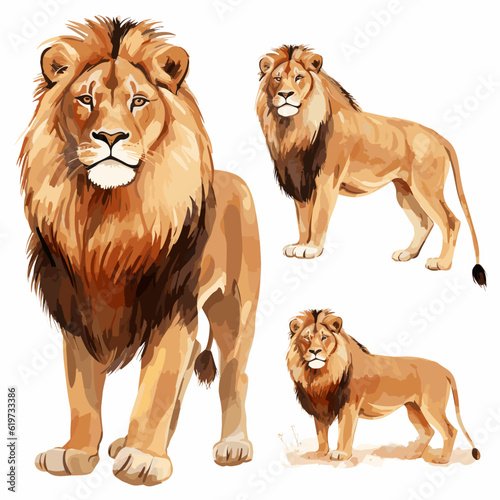 Watercolor Vector Illustration of Lion in Cartoon Style