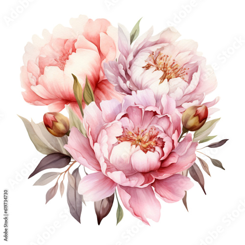 Pink Flowers Watercolor Clip Art, Watercolor Illustration, Flowers Sublimation Design, Flowers Clip Art.