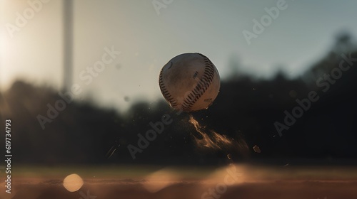 AI generated illustration of a baseball soaring through a green field