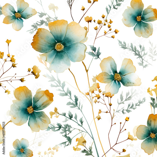 Teal and Gold Flowers Watercolor Clip Art  Watercolor Illustration  Flowers Sublimation Design  Flowers Clip Art.