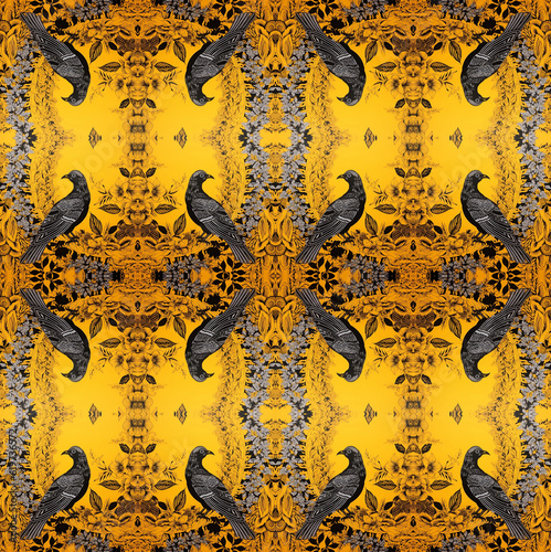 seamless floral pattern in yellow and black