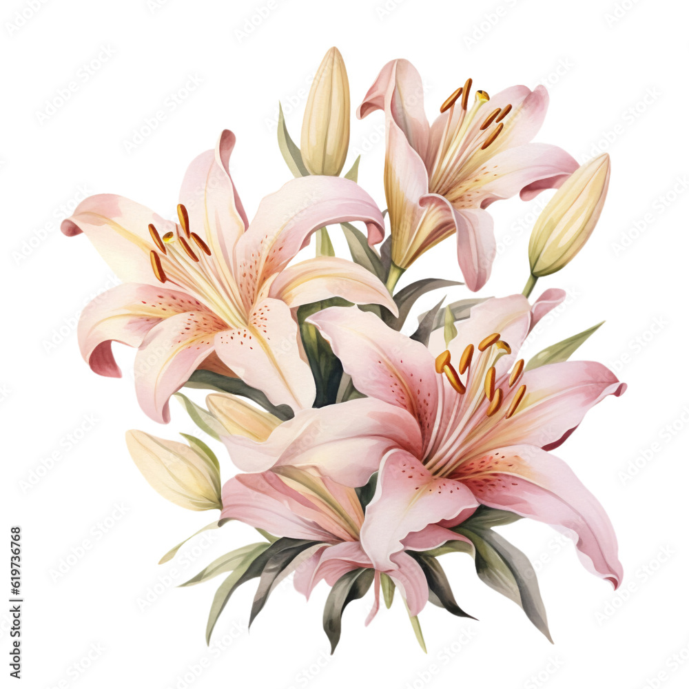 Naklejka premium Pink Flowers Watercolor Clip Art, Watercolor Illustration, Flowers Sublimation Design, Flowers Clip Art.