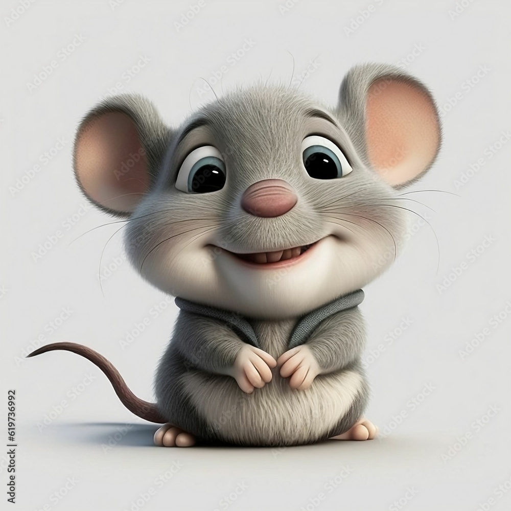 AI generated illustration of a cartoon mouse with a cheerful expression, with large eyes