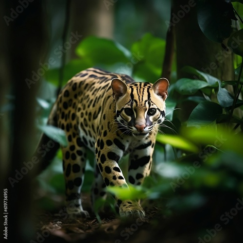 AI generated illustration of a wild leopard walking through a grassy savannah landscape