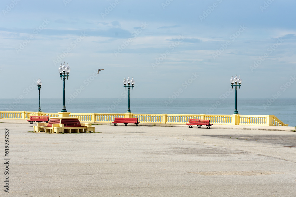 Foz promenade in Porto Portugal on seaside with benches