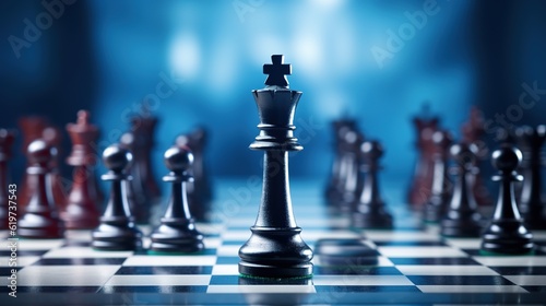 chess pieces on a chessboard, Business Concept, Chessboard with King, and Leadership Challenge with generative ai