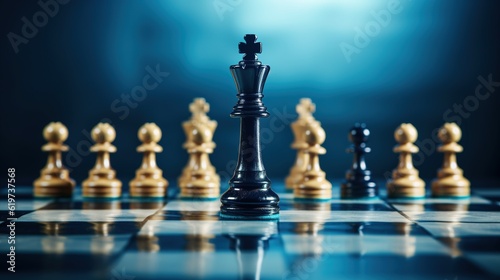 chess pieces on a chessboard, Business Concept, Chessboard with King, and Leadership Challenge with generative ai