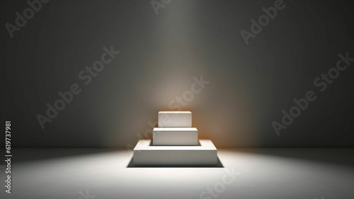 AI generated illustration of A white podium stands out in the spotlight