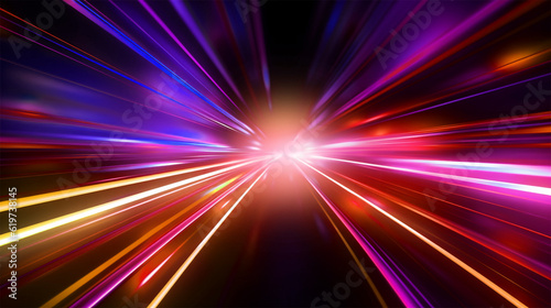 Abstract Neon Lights in High-Speed Motion: Vibrant Colors of Neon Lights in High-Speed Motion, Dynamic the Fast-Paced Motion and Abstract Glow. Generated AI