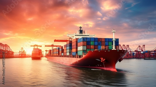 container cargo ship in import export global business commercial trade logistic transportation of international by container cargo ship with generative ai