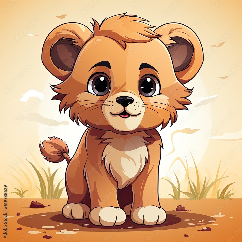 cute baby lion cartoon character - illustration created using generative AI tools cute baby lion cartoon character - illustration created using generative AI tools