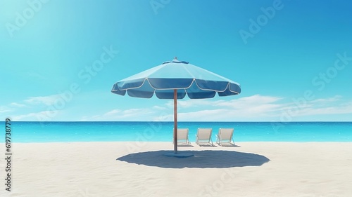 AI generated sea beach with chairs near umbrella
