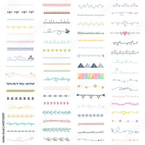 Set of hand drawn elements for graphic design. Pastel colors. Vector illustration.