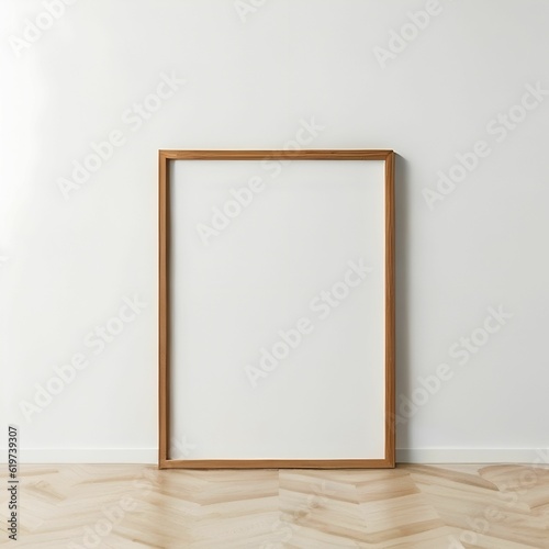 AI generated illustration of a wooden frame against a white wall