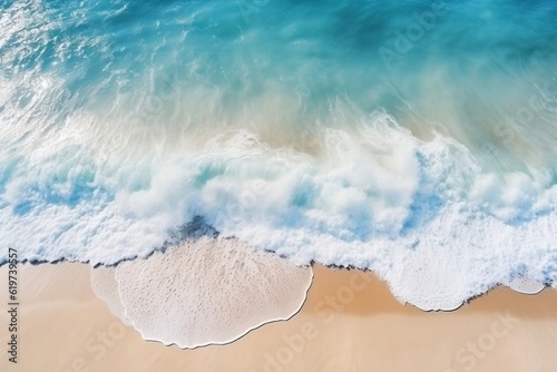 Aerial Top Down Beach Sea Waves. Generative AI