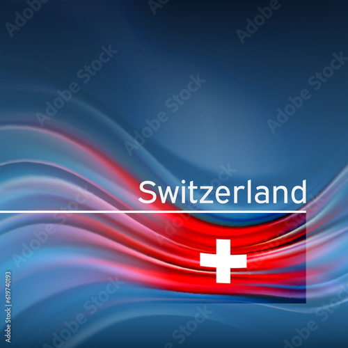 Switzerland flag background. Abstract swiss flag in the blue sky. National holiday card design. State banner, switzerland poster, patriotic cover, flyer. Business brochure design. Vector illustration