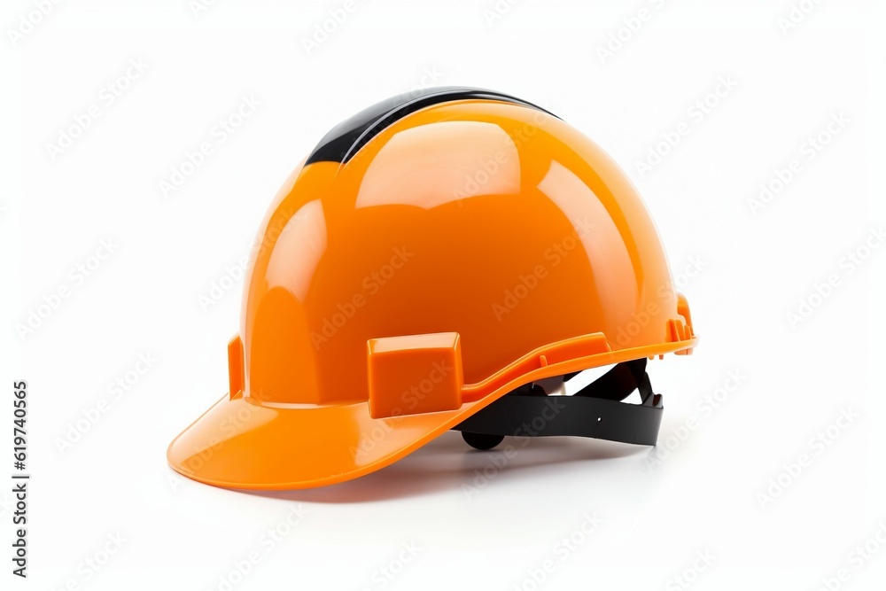 Orange hard hat resting on a pristine white surface. AI-generated. Orange hard hat resting on a pristine white surface. AI-generated.