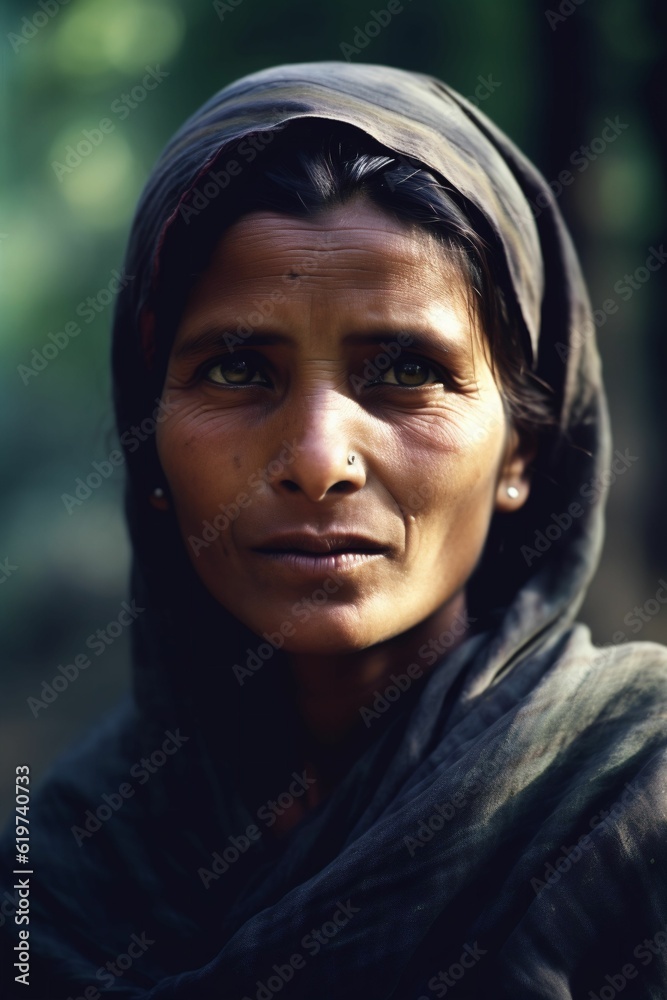 Portrait of an Indian woman wearing a headscarf. AI-generated. Portrait of an Indian woman wearing a headscarf. AI-generated.