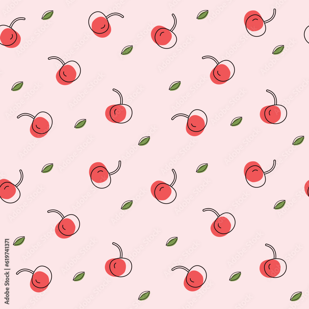 Cherry seamless pattern in line art style.Vector illustration cartoon flat style.