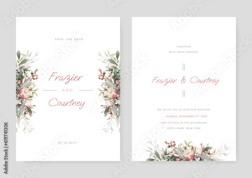 Card with flower, leaves. Wedding ornament concept. Floral poster, invite. Vector decorative greeting card or invitation design background
