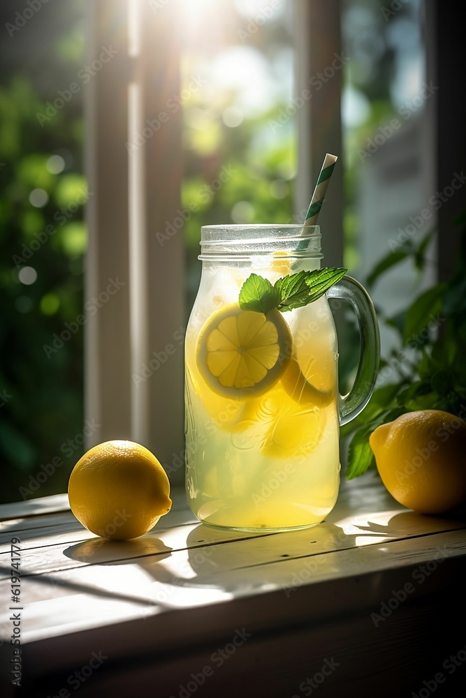 AI generated illustration of a glass filled with clear water and bright yellow lemon slices AI generated illustration of a glass filled with clear water and bright yellow lemon slices