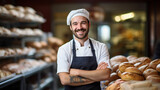 Baker standing in Bakery, smiling, portrait