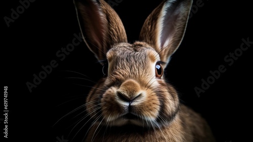 AI generated illustration of a rabbit with long ears against a dark background
