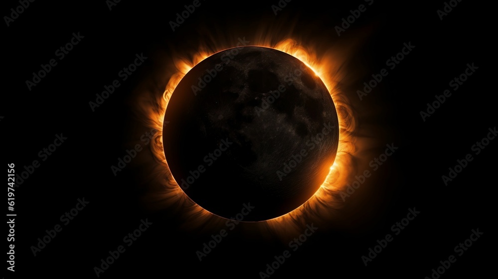 AI generated illustration of a total solar eclipse - obrazy, fototapety, plakaty 