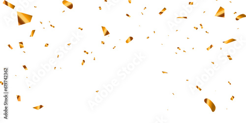 Golden confetti and zigzag ribbon falling from above Streamers, tinsel vector