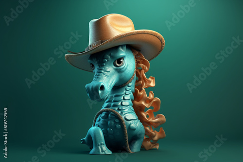 cool cowboy sea horse rendering minimal background © Adja Atmaja