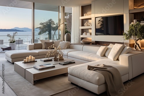 Modern Interior Design Living Room View. Generative AI