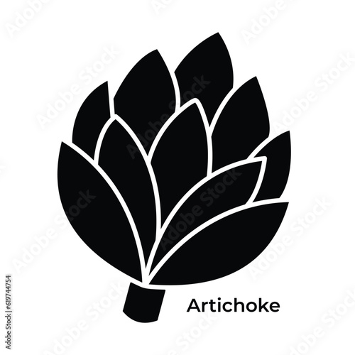 Artichoke vegetable vector icon black silhouette illustration isolated on square white background. Simple flat cartoon vegetable healthy natural food ingredients drawing.