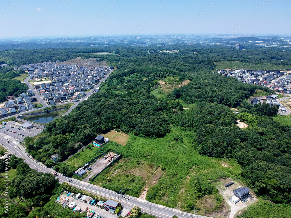 航空撮影した新築の住宅街の全景風景