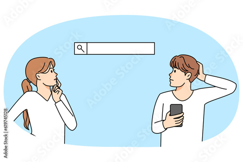Pensive people thinking browsing on web