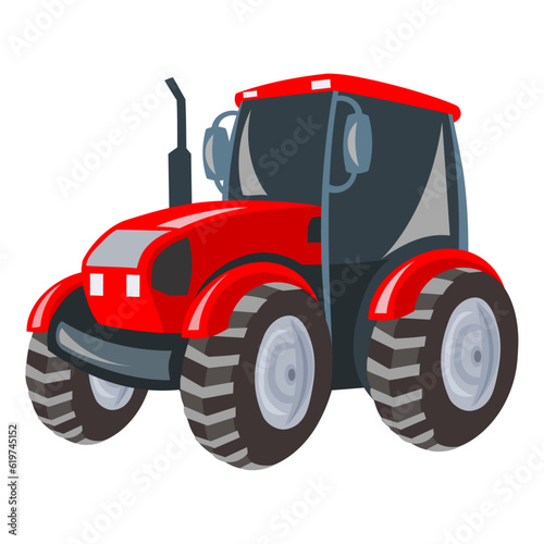 Red tractor on white background - vector image. Agriculture and rural concept 