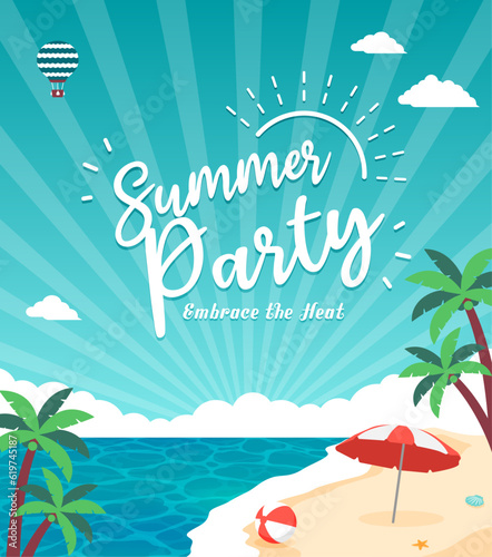 Summer party ( beach party ) vector banner illustration