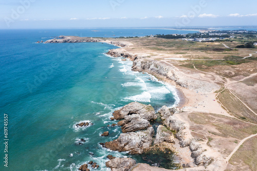 Sea landscape, rocky ocean coast, coast of France near Quiberon.