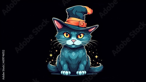 Cat in a hat, the concept of magic and sorcery, generative AI.