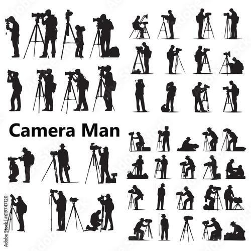A set of Silhouette camera Man vector illustration