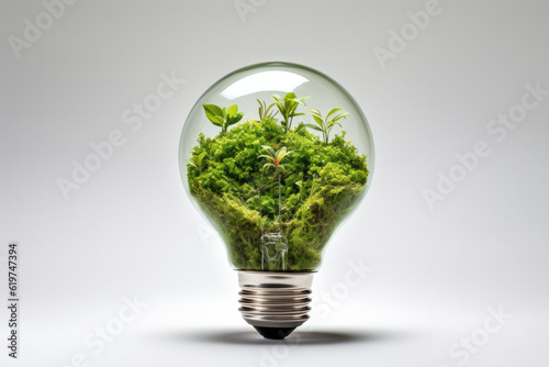 Light bulb with growing plants. Ecological and sustainable environment - AI Generated